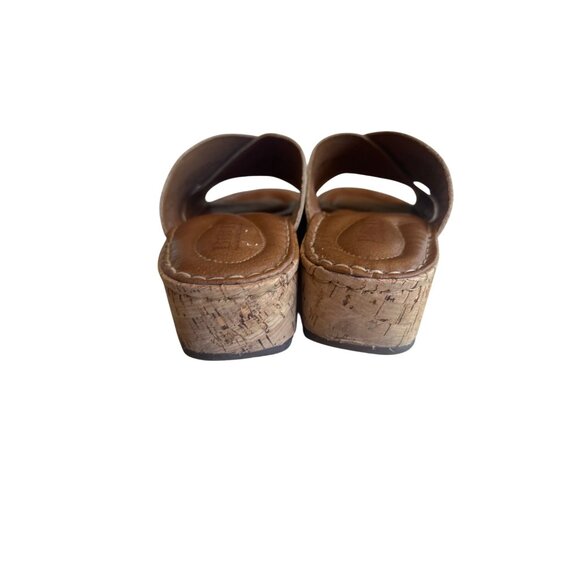 Born Womens Leather Wedge Sandals SLides Size 9/40.5 MW Tan - Picture 3 of 6